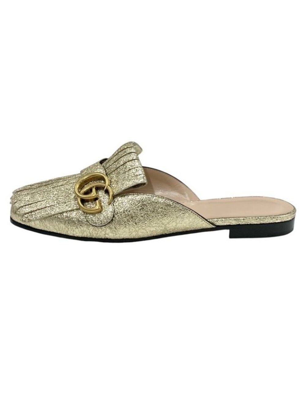 Gucci Double G GG Marmont Sandals Mules Slippers Shoes Fringe Leather - Picture 3 of 9